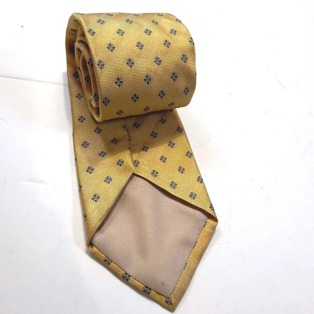 Sartori Made in Italy Gold Silk Herringbone Geometric Floral Mens Tie